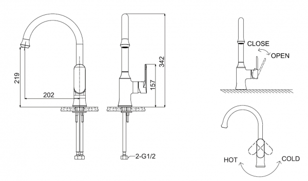 Смеситель для кухни с высоким поворотным изливом OPAL F7125183CP-RUS bravat - Вид №1