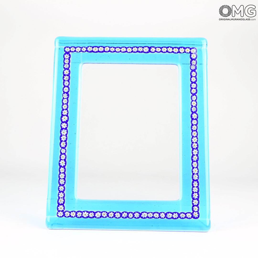 2827 ORIGINALMURANOGLASS Фоторамка Голубая с синими мурринами - Original Murano Glass OMG 13 см  - Вид №1