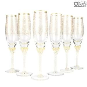2766 ORIGINALMURANOGLASS Бокалы-флюте для шампанского Барокко - набор из 6 бокалов - Original Murano Glass OMG 7 см