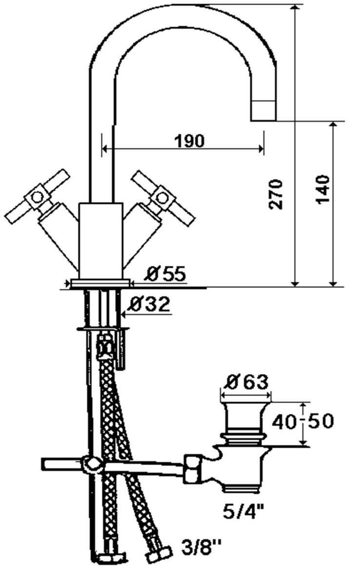 rvb Смеситель для умывальника на столешницу, одно отверстие, с автоматическим сливом Sully 4032.--.42 - Вид №1