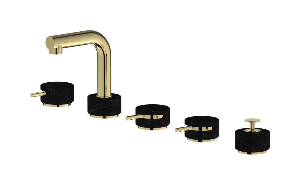 Смеситель на бортик ванной на 5 отверстий с дивертером и душевым гарнитуром. WE ARE IB mm396ii_2 Pale Gold Marmo