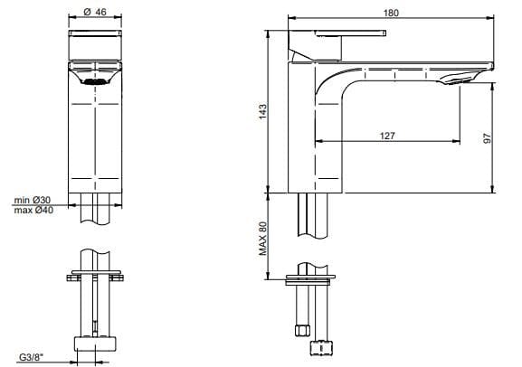 Латунный однорычажный смеситель для раковины Rubinetterie Treemme Ran ARCH-00061456 - Вид №3