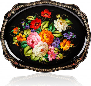 10618055 Жостовская фабрика декоративной росписи Поднос 52х42см НХПР "Нежность" Сталь