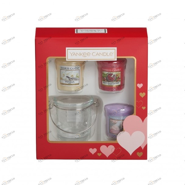 Подарочный набор 3 вотива и подсвечник "Сердце" YANKEE CANDLE  268077 Красный 