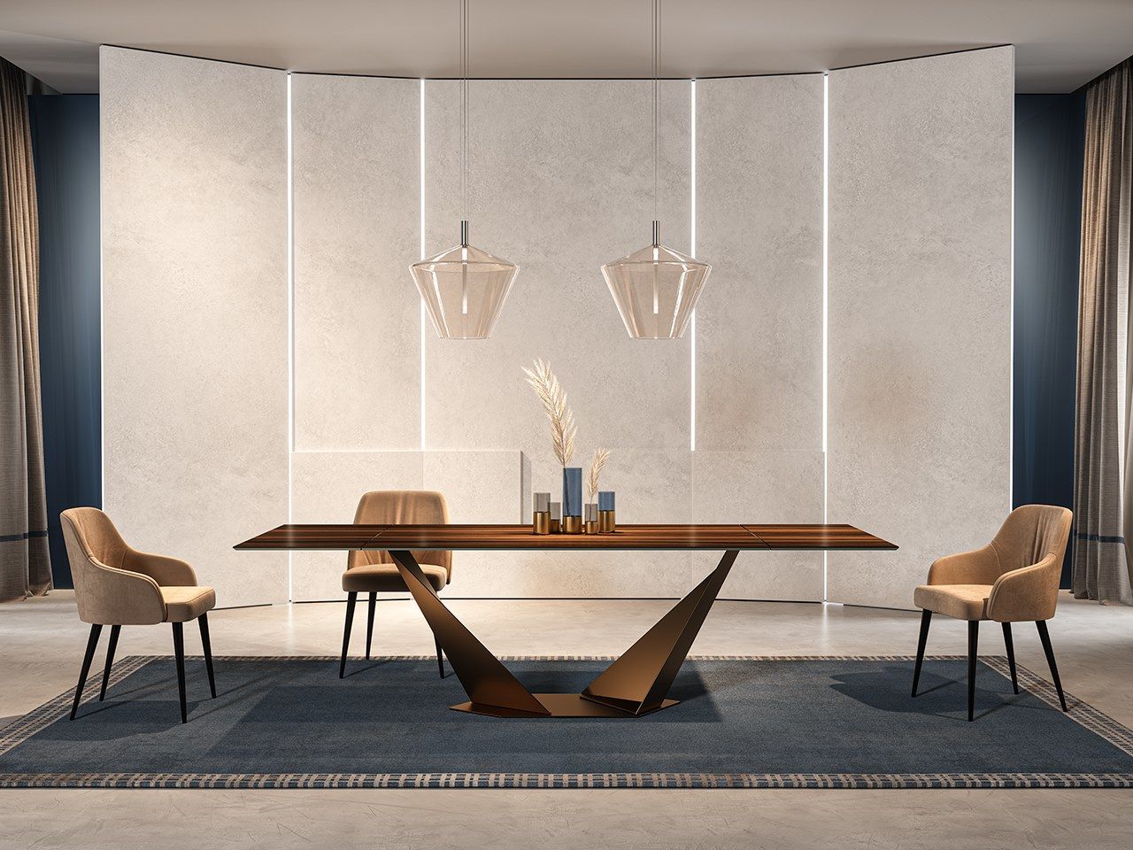 Стеклянный прямоугольный выдвижной стол с металлическим основанием REFLEX QUARTZ 72 ARCH-00100000 - Вид №2