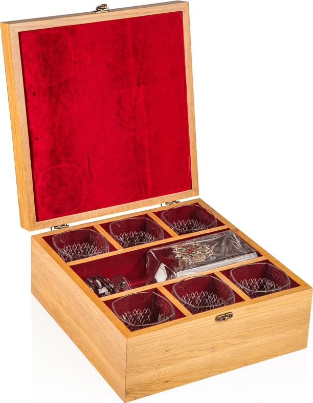 10624035 Шувалов Набор для виски "Герб" в дубовом ларце Хрусталь 