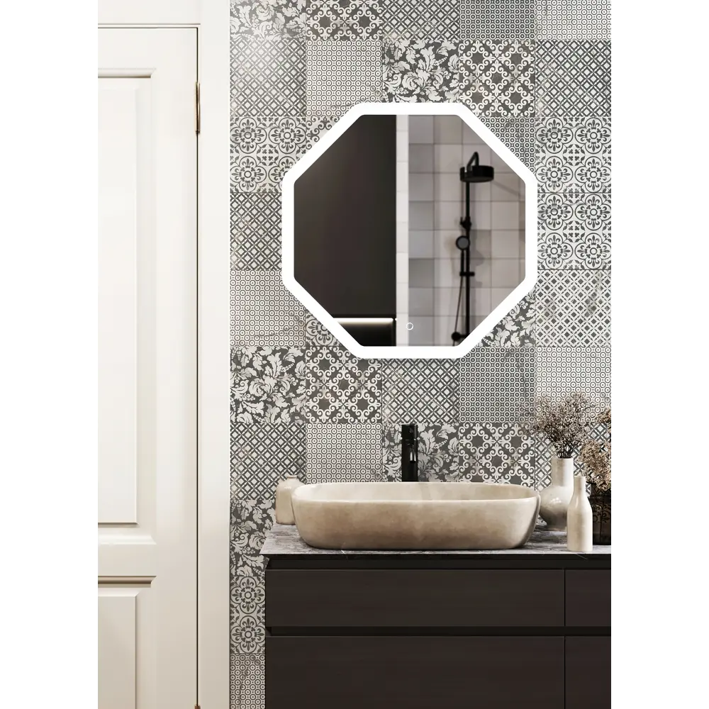 Зеркало для ванной Omega Glass Слим SD55 с подсветкой 65x65 см восьмиугольное 84987001 STLM-2039795