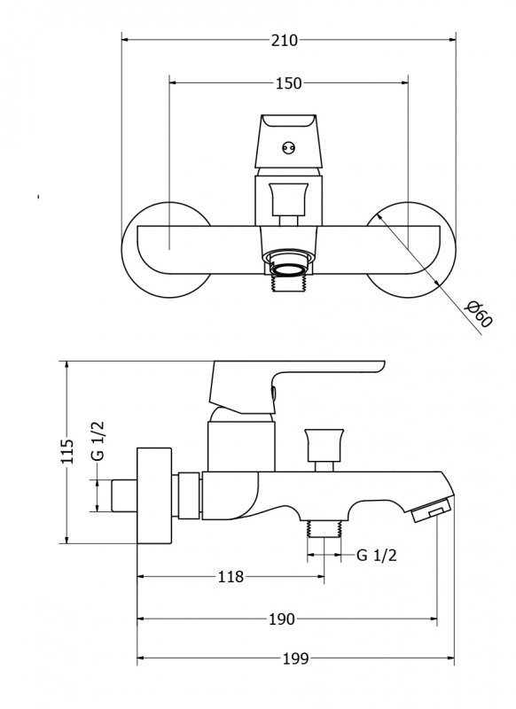 Смеситель для ванны и душа Cezares ROMANA-VM-01 - Вид №1