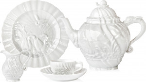 10664294 Meissen Сервиз чайный "Лебединый сервиз" (белый рельеф) на 6 персон 21 предмет Фарфор, Керамика
