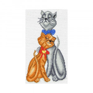 1621 Канва/ткань с рисунком Рисунок на канве 28 см х 37 см "Кот с кошкой" Матренин посад