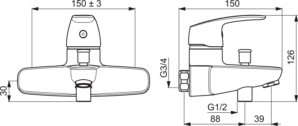 Oras 1040 Cмеситель для ванны и душа 1040 Safira Хром  - Вид №1