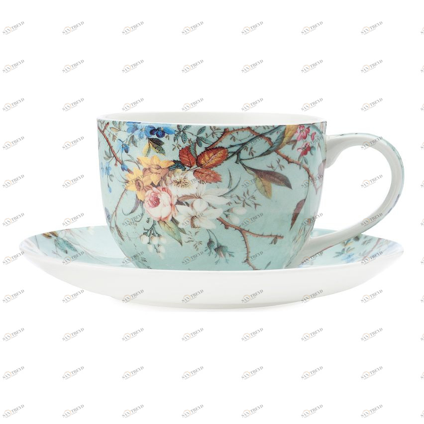 Чашка фарфоровая с блюдцем голубая 250 мл в подарочной упаковке "Луг" MAXWELL & WILLIAMS УИЛЬЯМ КИЛБУРН 00-3946852 Голубой 