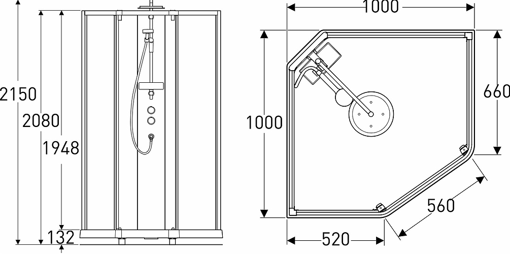 558.908.00.1 IDO Showerama 10-5 1000x1000 Pentagon Comfort, Душевая кабина IDO Showerama в сборе, пятиугольная, белые профили / прозрачное стекло / задняя часть из матового стекла, 1000X1000 мм  - Вид №1