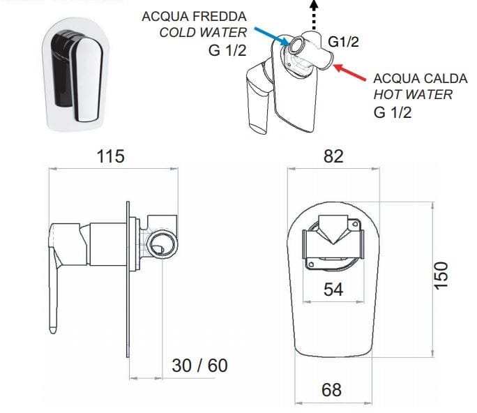 Встраиваемый однорычажный смеситель для душа Remer Rubinetterie тщеславие ARCH-00072639 - Вид №2