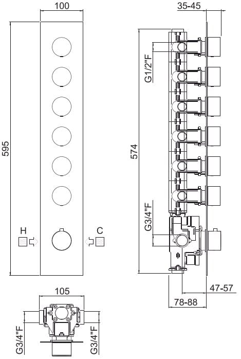 Встраиваемый термостатический смеситель для душа с пластиной CARIMALI ilTondo ARCH-00097839 - Вид №5