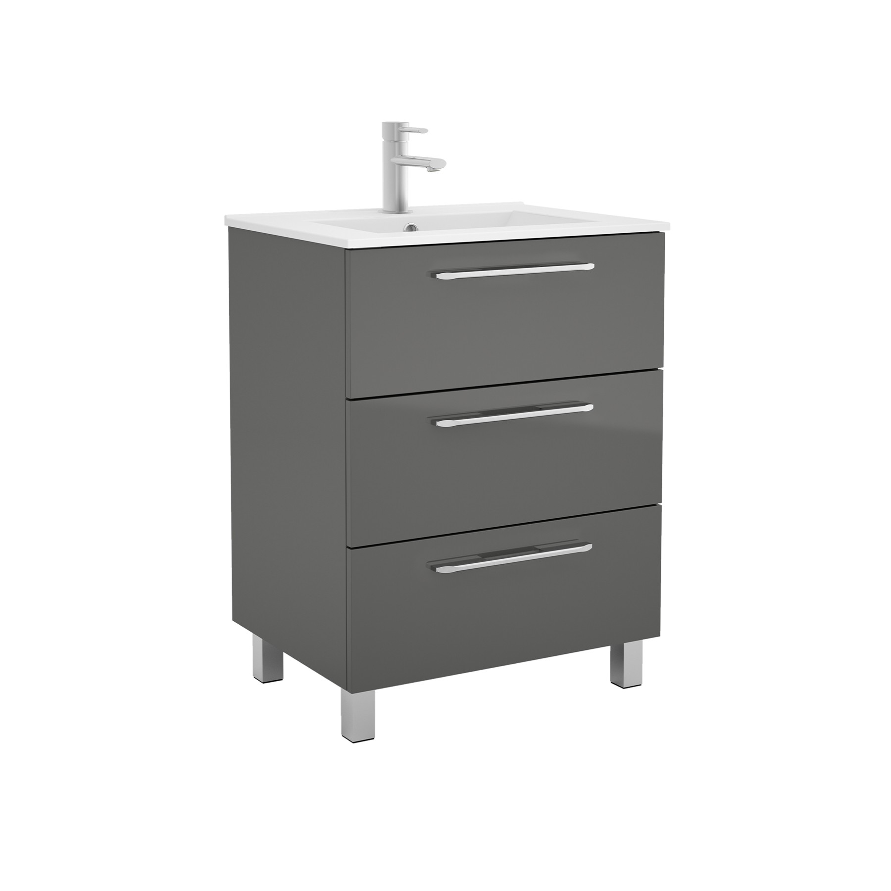 26584 SALGAR Мебель для умывальника FUSSION CHROME 700 3 ящика GLOSS GREY 697 x 868 x 450 мм Глянцевый серый - Вид №1