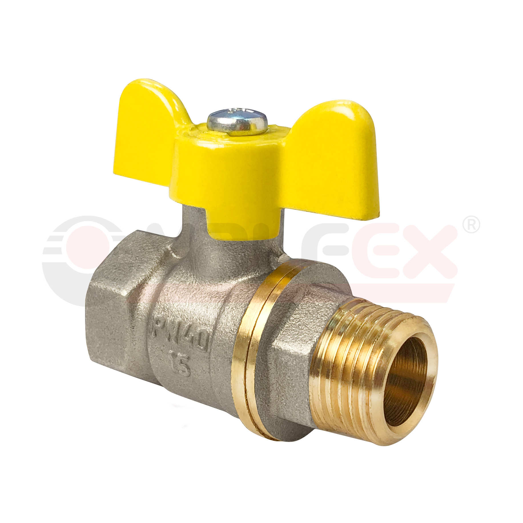 VF.278.NB3.012 Valfex Кран шаровой (с никелевым покрытием) для газа, ручка-бабочка (внутр.-наруж.)  1/2" 