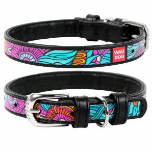 ПР0048406 Ошейник для собак Waudog с рисунком Лето, ширина 15мм, длина 27-36см черный COLLAR