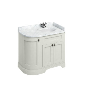 Burlington Отдельностоящий изогнутый угловой блок 100 RH со столешницей Carrara White и встроенной белой раковиной Песок FC3S_BC98R
