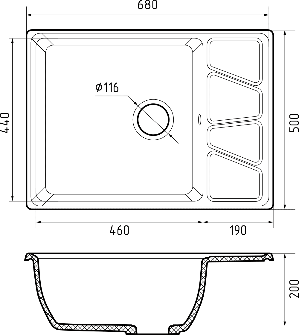 Кухонная мойка V-680L GRANFEST VERTEX - Вид №1