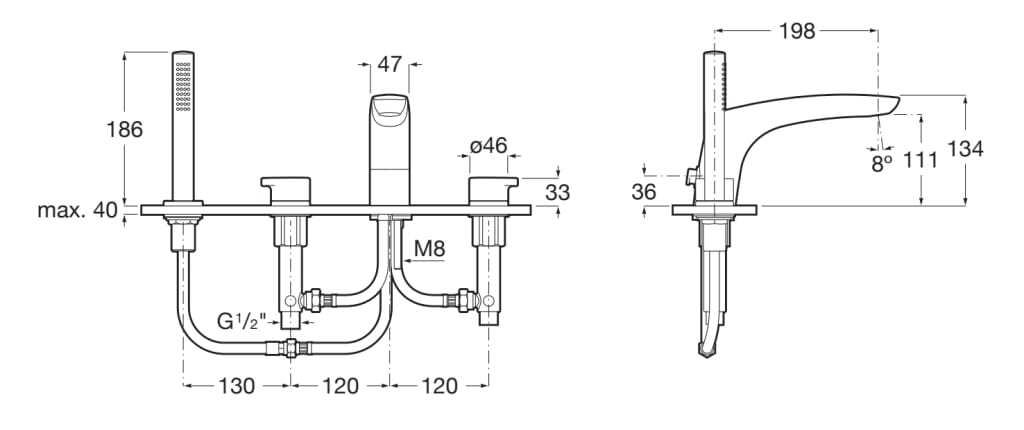 Набор для ванны с 4 отверстиями из хромированной латуни с ручным душем Roca Insignia ARCH-00092812 - Вид №4