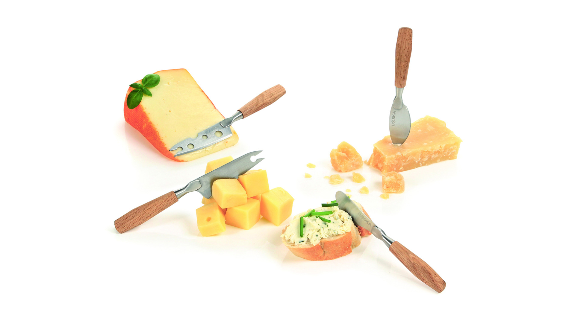 10599401 Boska Набор мини-ножей для всех видов сыра Boska "Осло" 18,4х18,4см, 4 шт, ручки из дуба, сталь, п/у Сталь нержавеющая  - Вид №5
