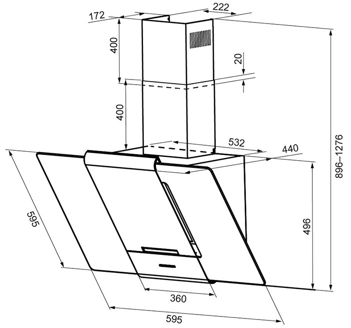 8105488 Вытяжка наклонная KRONA TALLI 600 glass 3P серебристый/черный STDN-0048623 - Вид №12