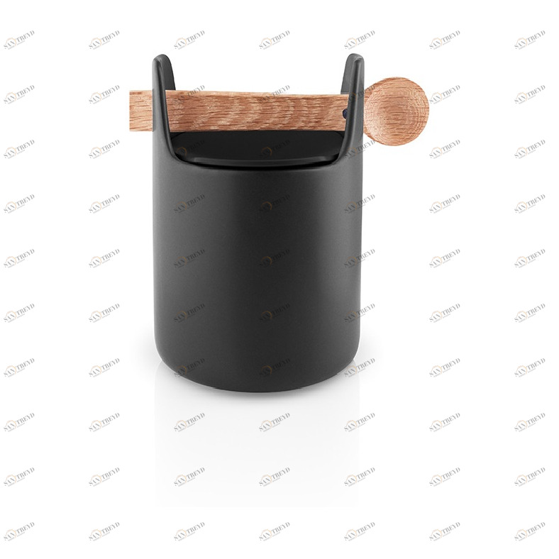 EVA SOLO 520428 Емкость для хранения Toolbox с крышкой и ложкой, 15 см, черная Керамика, дуб, силикон 
