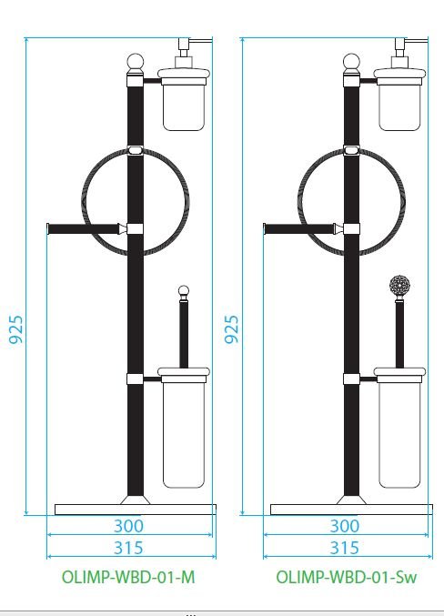 Стойка напольная с держателем туалетной бумаги, щёткой для унитаза, полотенцедержателем и диспенсером CEZARES OLIMP-WBD-01-Sw - Вид №1