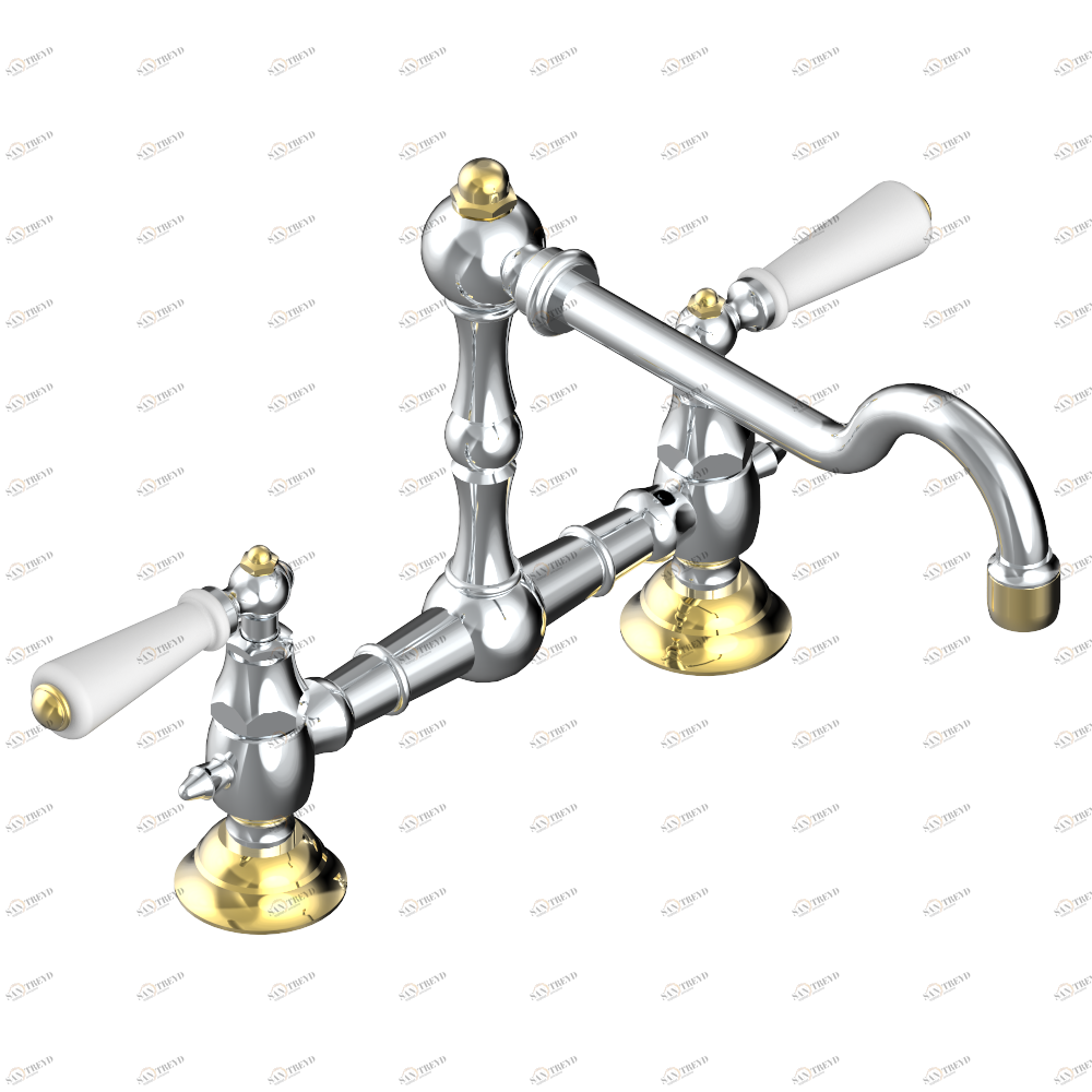 G75-159 Смеситель для кухонной мойки на два отверстия - 200 мм между центрами Thg-paris Charleston с рукоятками Хром/золото G75 159 CAT.A