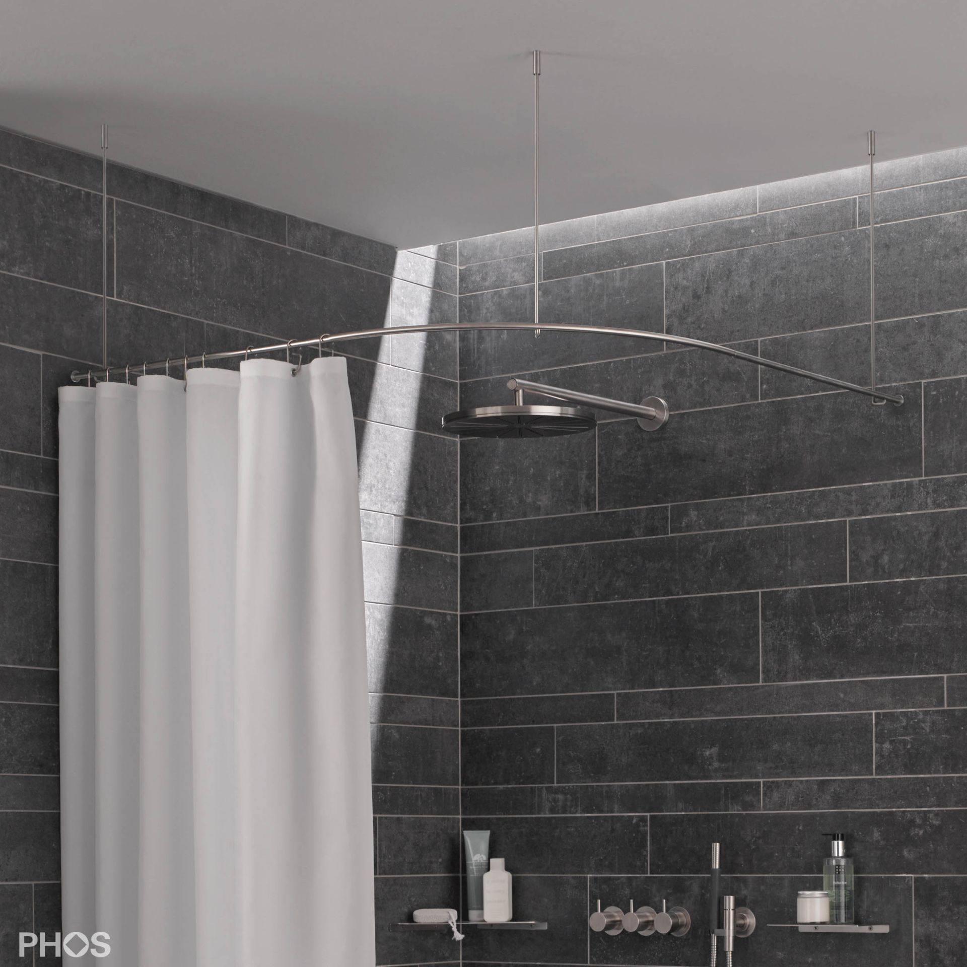 DSB500-850F Четверть круга штанги для душевой занавески с радиусом дуги 50 см, 85 x 85 см для крепления к потолку PHOS 