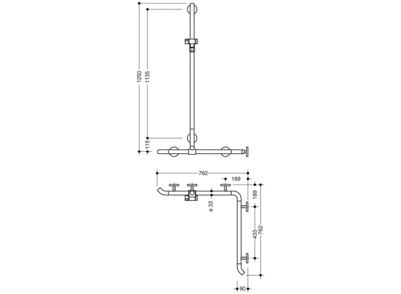 950.35.32090 Поручень для душа с выдвижным держателем для душа HEWI Greifen  - Вид №1