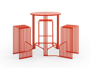 Высокий стол для общественных мест со встроенными стульями