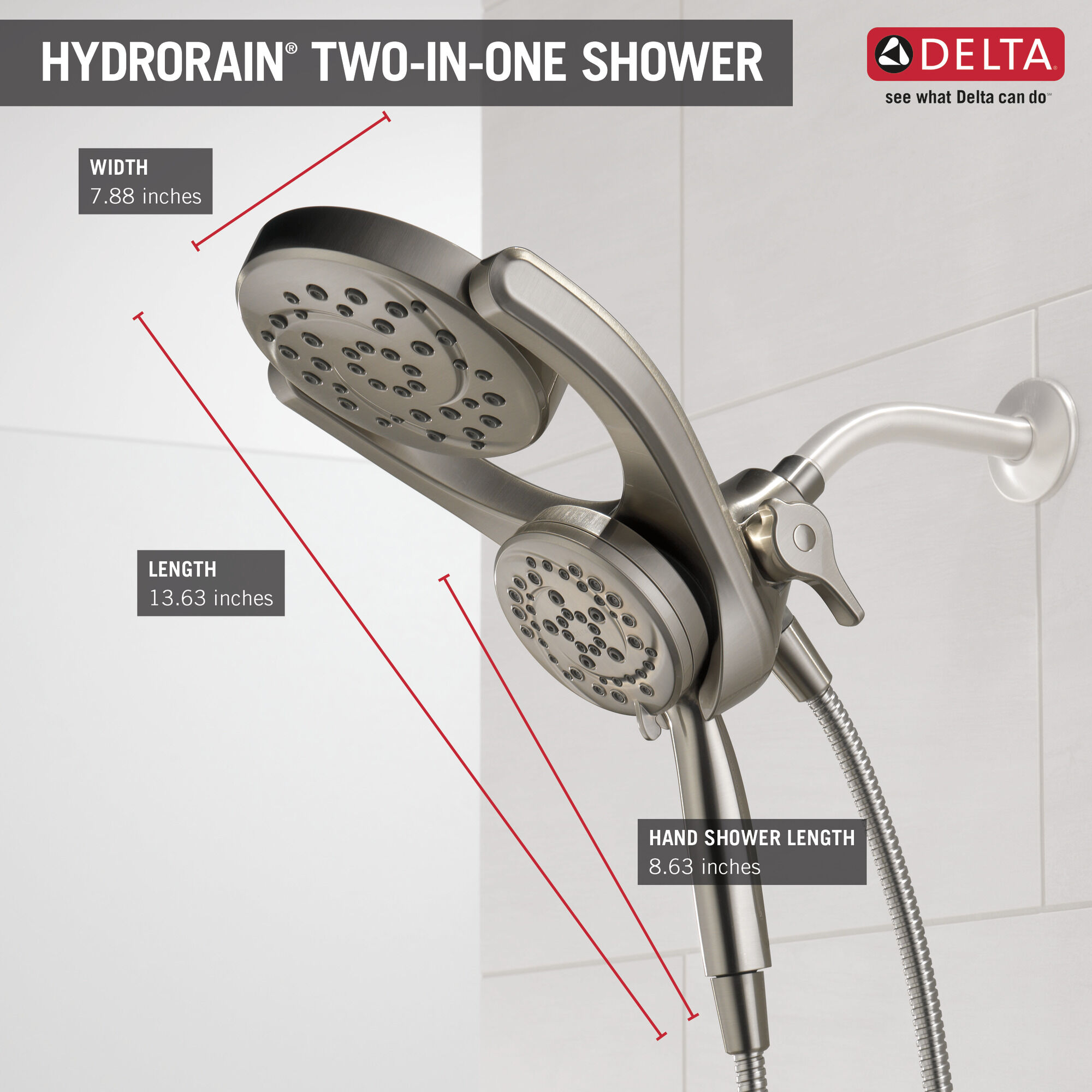 HydroRain® 4-настройка душевая лейка два в одном Delta Faucet 75699SN - Вид №11
