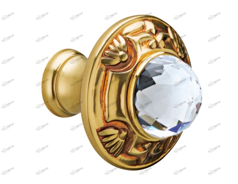 0Z5747.B00.43 Ручка для шкафа диаметром 38 мм с кристаллами сваровски Сатинированное старое золото 24К Mestre 