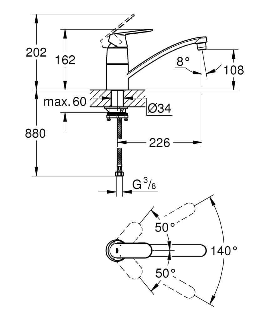 Смеситель для кухни с одним отверстием и поворотным изливом Grohe Eurosmart Cosmopolitan ARCH-00042074 - Вид №1