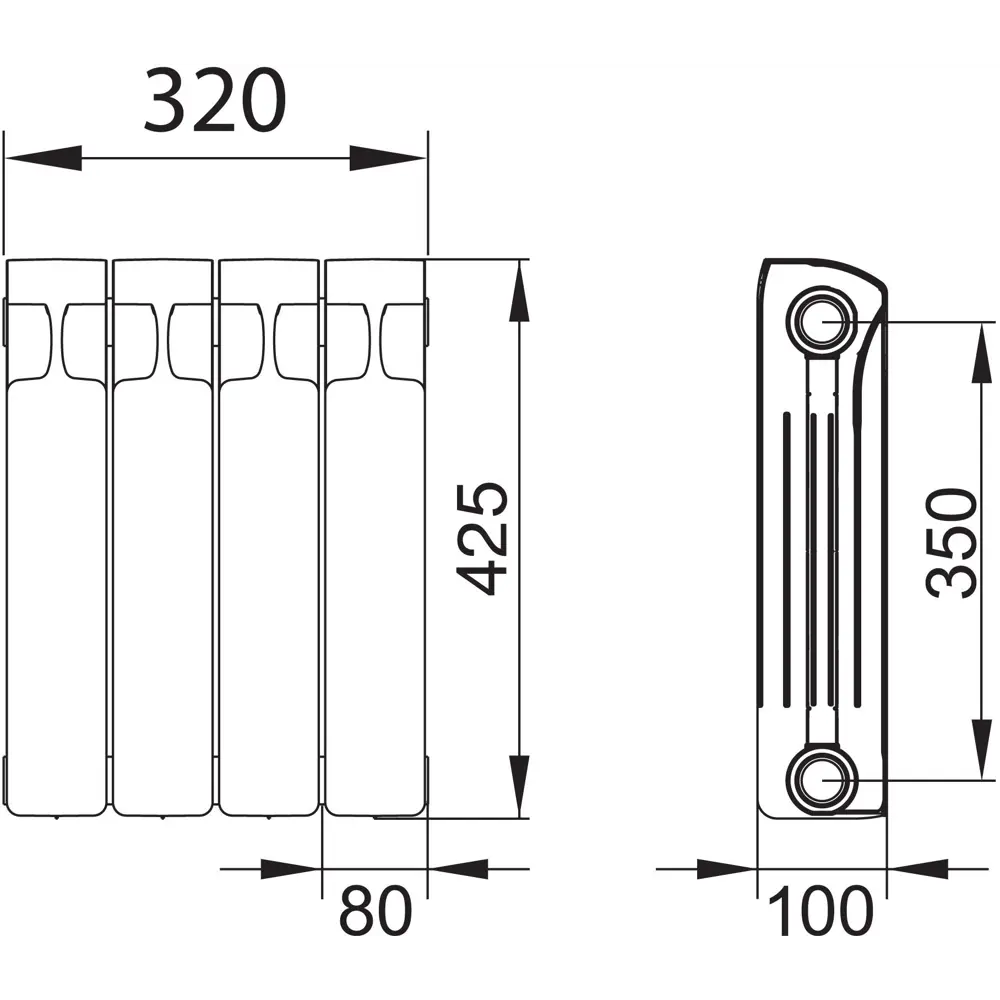 RIFAR Monolit: биметаллический радиатор 4 секции 350 мм 13313700 STLM-0942672 - Вид №6
