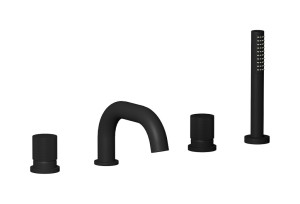 Смеситель на бортик ванной на 4 отверстий с дивертером и душевым гарнитуром. WE ARE IB ga396np Matt Black Gatsby