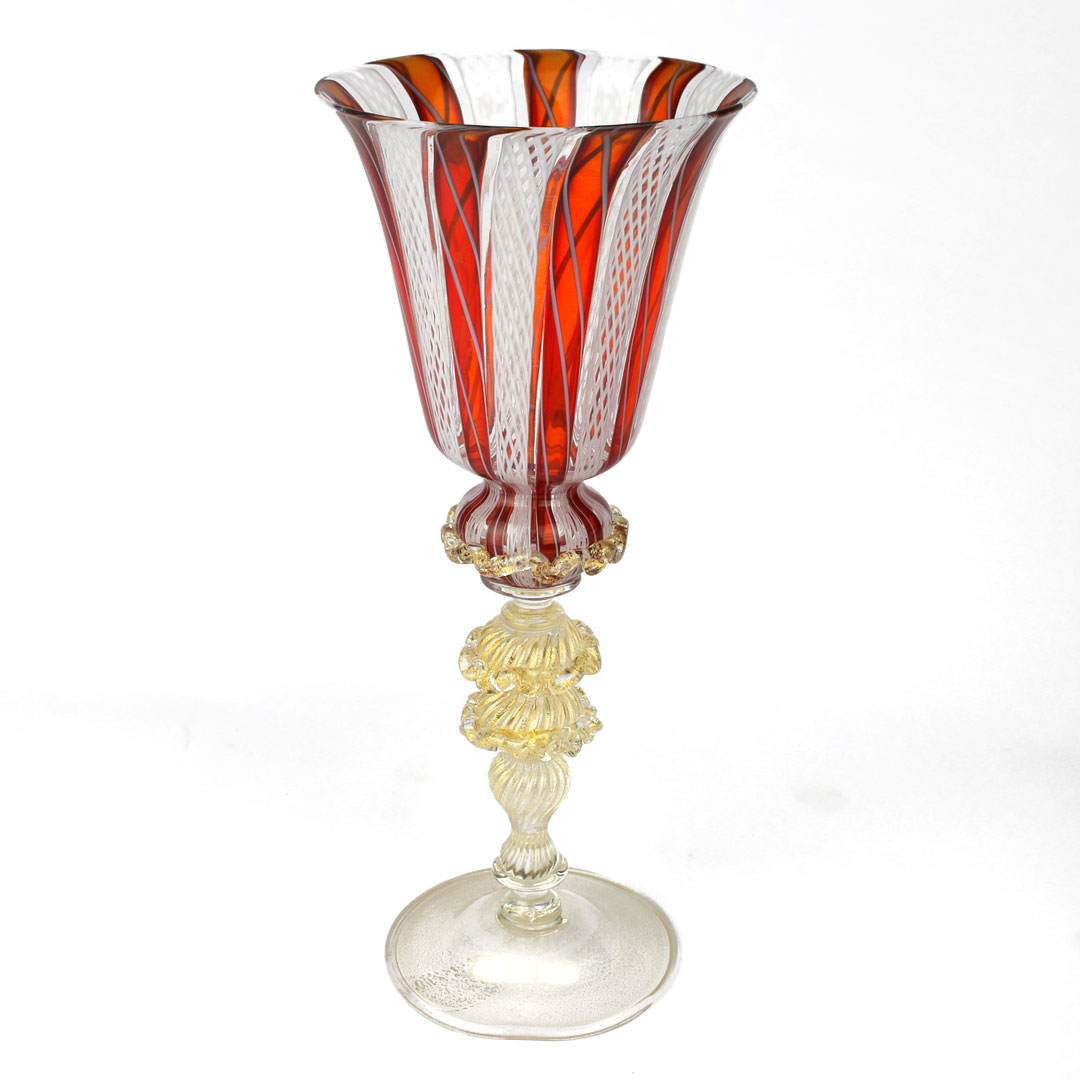 3353 ORIGINALMURANOGLASS Красный венецианский бокал с филигранью - муранское стекло OMG 10 см  - Вид №1