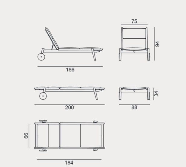 Садовая кровать с откидной спинкой из тикового дерева с колесами Gervasoni Gervasoni Outdoor ARCH-00128721 - Вид №1