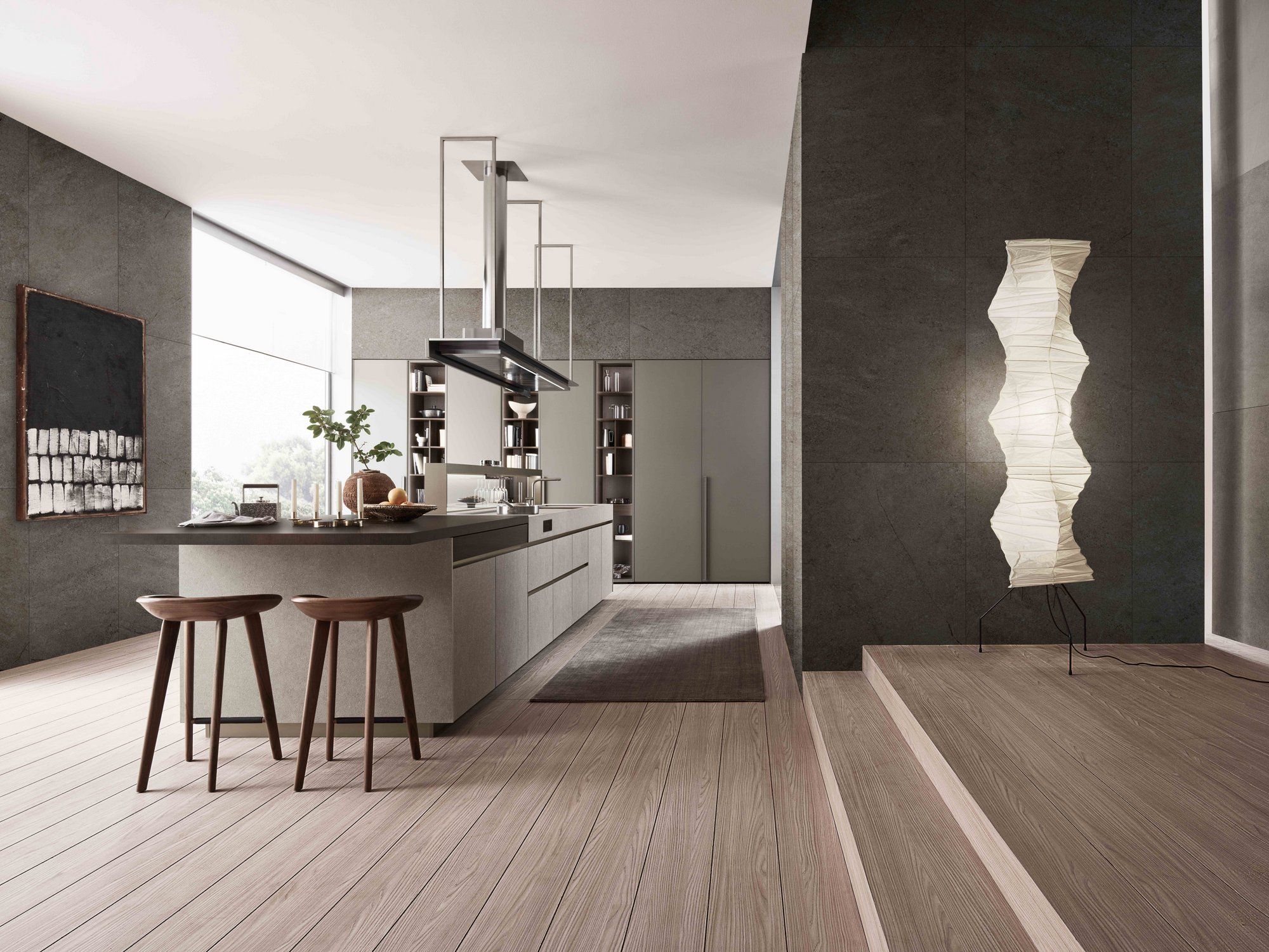 Кухня без ручек на заказ с полуостровом ERNESTOMEDA знак ARCH-00134842 - Вид №1