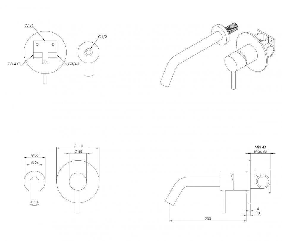 Однорычажный встраиваемый настенный смеситель для ванны LUSSO Luxe ARCH-00104745 - Вид №6