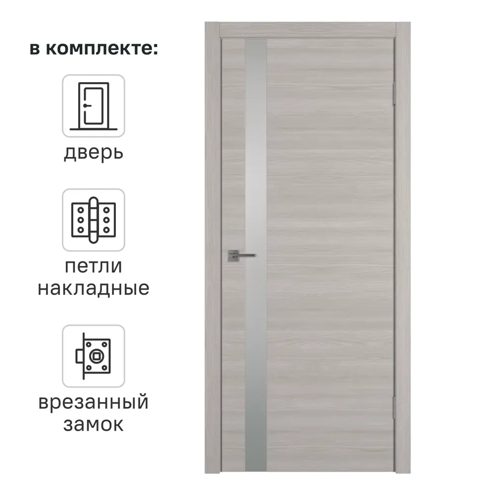 Дверь межкомнатная со стеклом Канзас 60x200 см ПВХ цвет дуб европейский серый с замком и петлями 84021347 STLM-2018498 VFD 