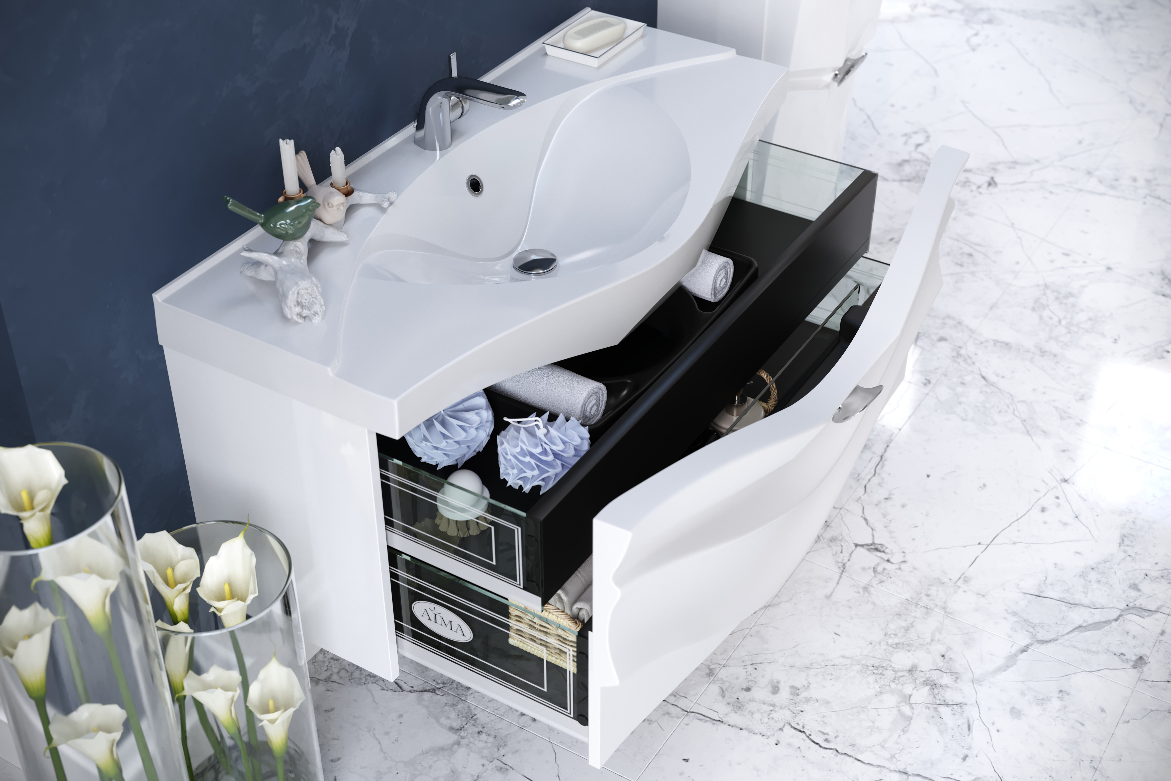 У40418 Тумба с раковиной Eclipse 110, 1я, White 1 Marka Eclipse - Вид №1