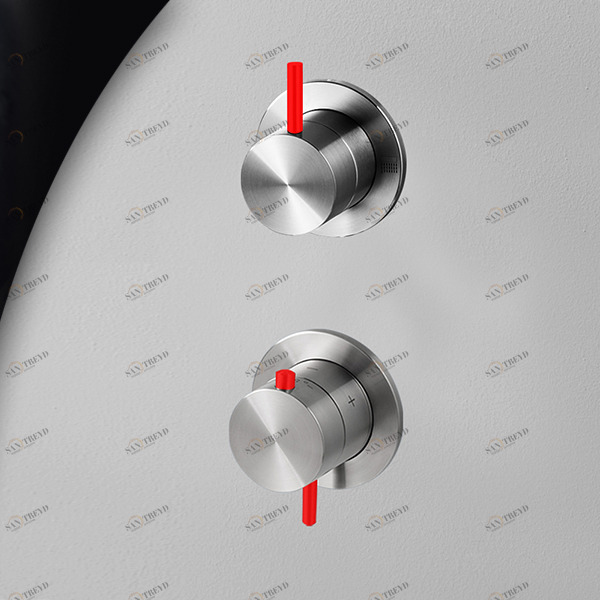 Термостат для душа матовая сталь с красной ручкой Toki Radomonte TER53SCIL15