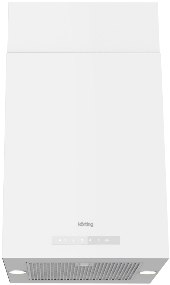 KHA 45970 W Cube Вытяжки / островная, ширина 45 см, электронное сенсорное управление touch control, 5 режимов, 950 м3/ч., пульт ду, таймер, алюминиевый жировой фильтр, 2 led лампы освещения, гольный фильтр в комплекте,, цвет - белый Korting Santreyd  - Вид №1