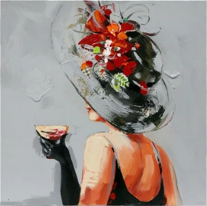 Картина на холсте 100х100 см "Мадам со стаканом" EVENHOME КАРТИНЫ МАСЛОМ 129852 Красный;серый;черный;разноцветный