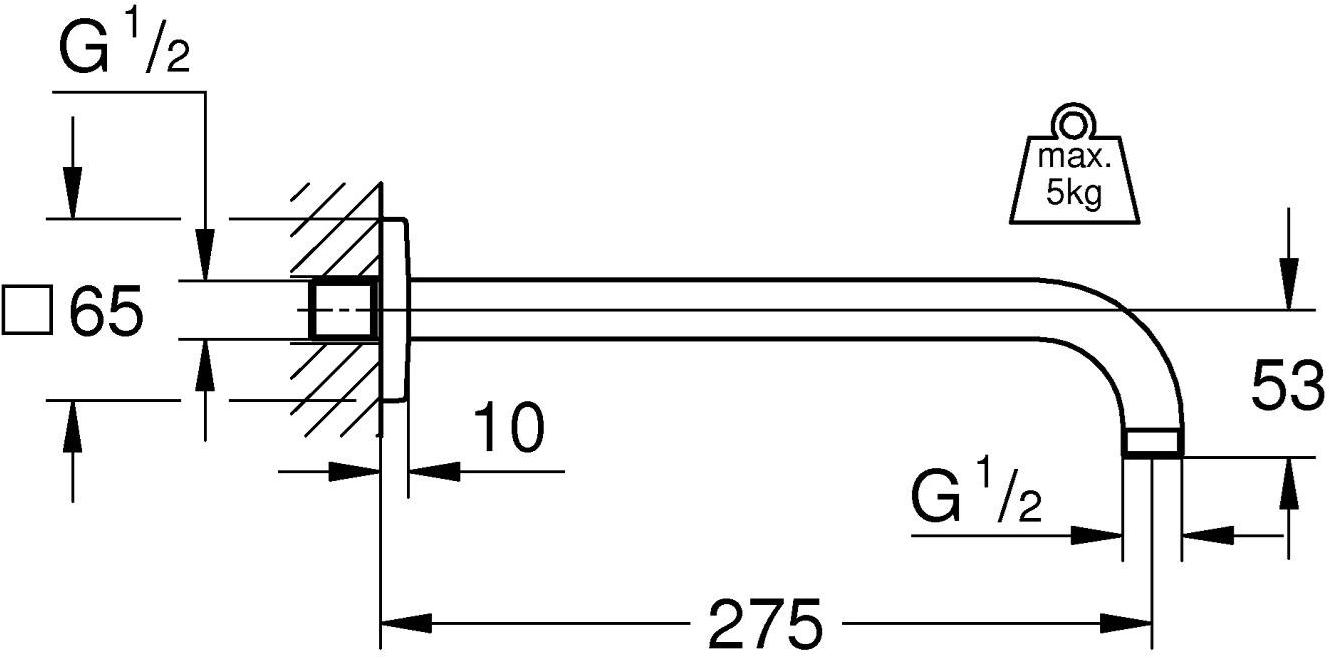 Душевой кронштейн GROHE Rainshower neutral 275 мм, хром (27488000) - Вид №1