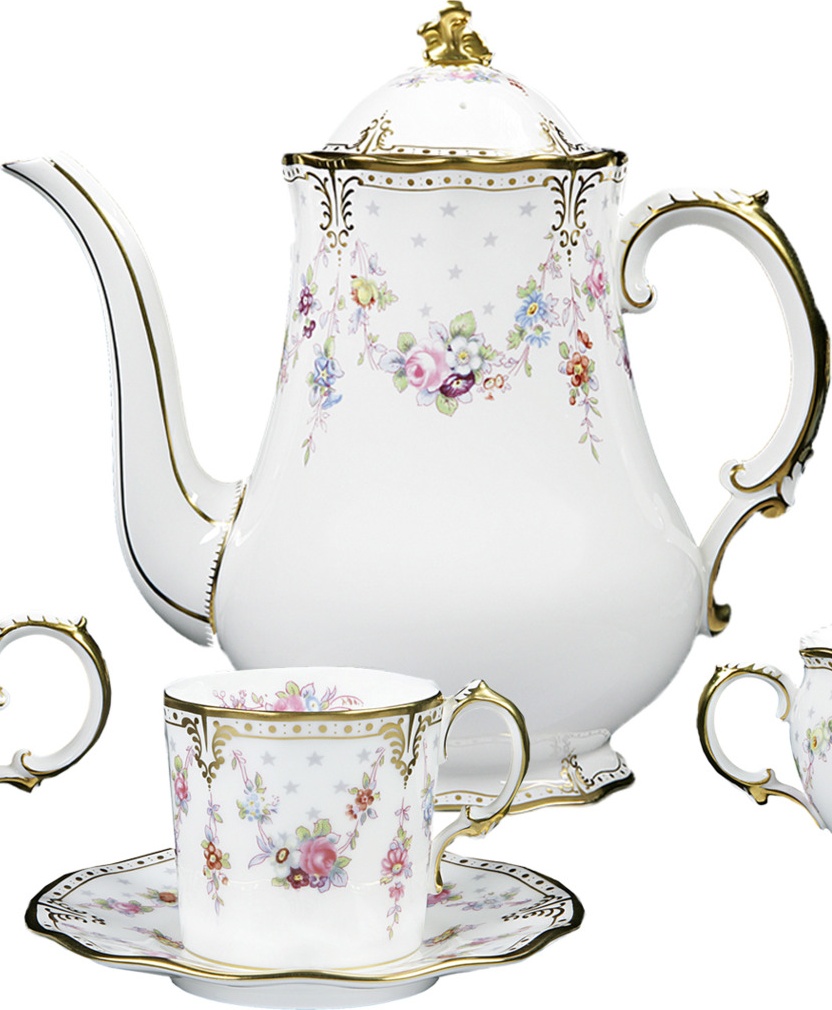 10628019 Royal Crown Derby Сервиз кофейный Royal Crown Derby "Роял Антуанетта" 6/15 Фарфор костяной 