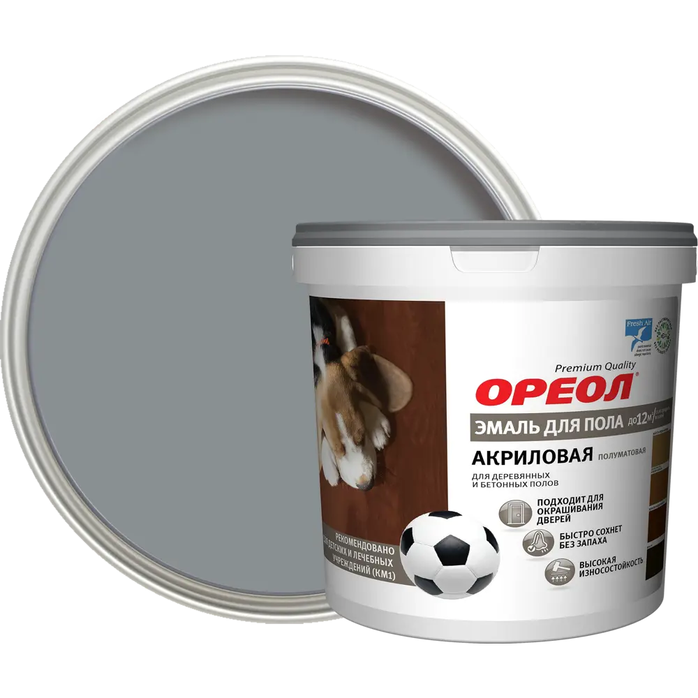 Акриловая эмаль ОРЕОЛ для пола и дерева, темно-серый 0,9 кг 84439745 STLM-0050063